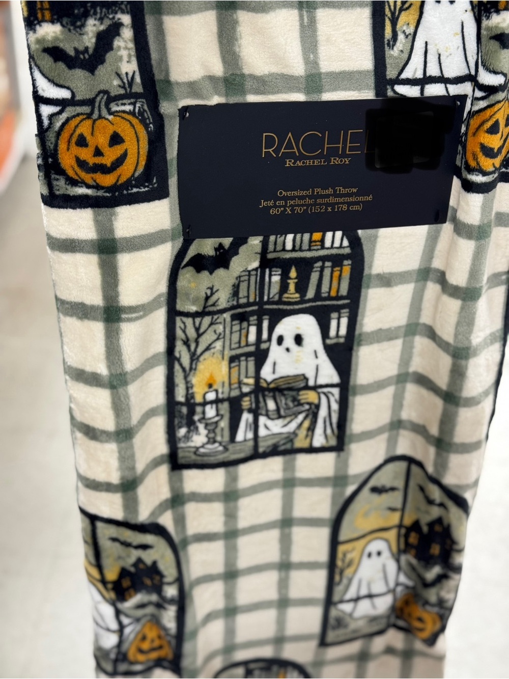 RACHEL Rachel Roy Halloween Ghost Plaid blanket - Cream & Green